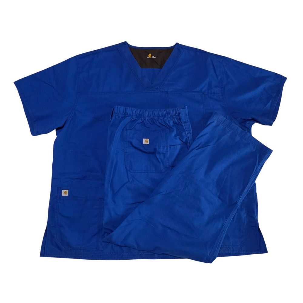 Carhartt Scrub Set 3XL Royal Blue Mens Ripstop V-Neck Cargo Pants‎ Excellent